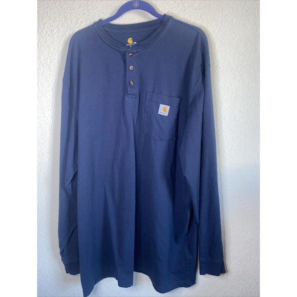 Carhartt Henley shirt Reg Heavyweight Long Sleeve Pocket Mens 2XL XXL Blue - Picture 1 of 7